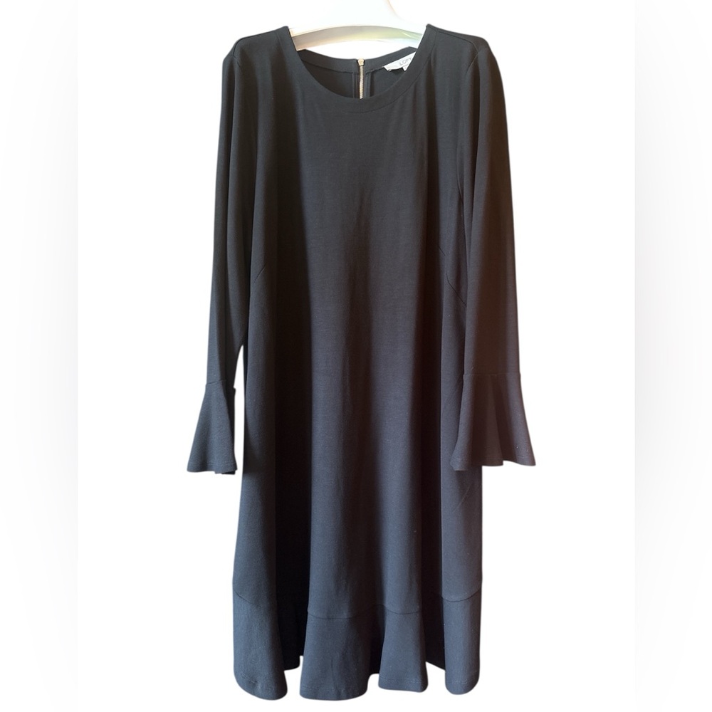 Women’s LOFT Black Long Sleeve Midi Dress with Ruffle, Size XL